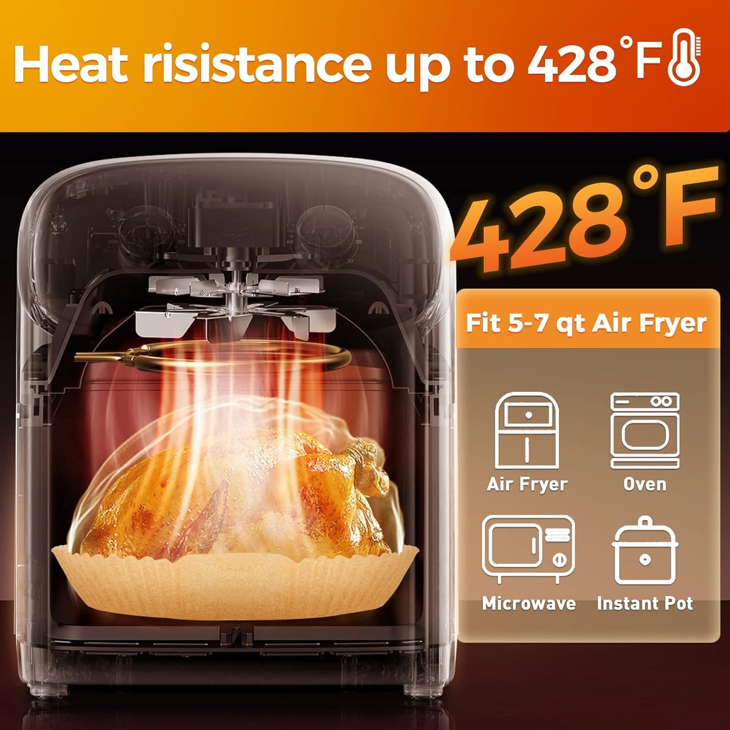 Vailnd Air Fryer Liners Disposable, 100Pcs 9 Inch Oil Proof Parchment Sheets for Air Fryer