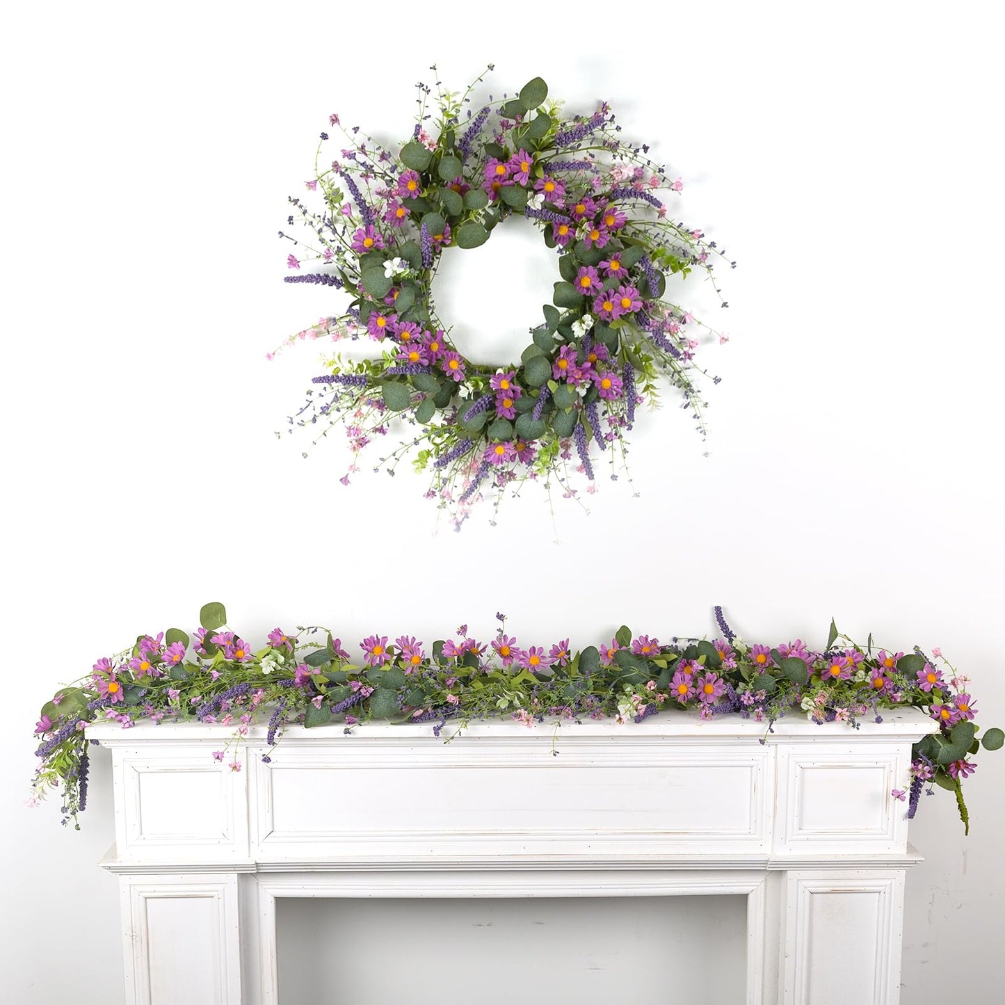 YUGALI Summer Garland, 6ft Eucalyptus Lavender Daisy Wildflower Vine