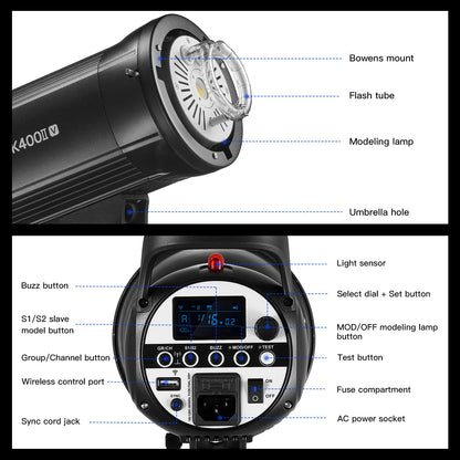 Godox SK400IIV 800W Professional Studio Strobe Flash 2Pack Kit 5700±200K with Standard Reflector,BD-04,Softbox,Umbrella,Light Stand,for Photography 2.4G Wireless X System Bowens Mount