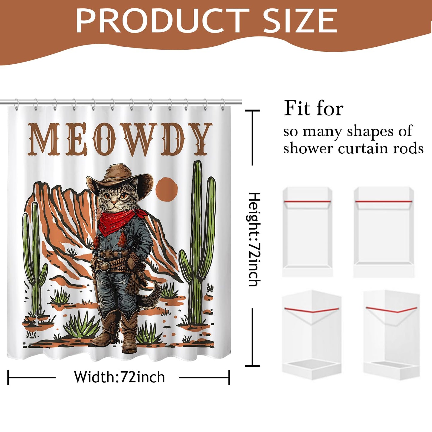 Mocsicka Funny Cowboy Cat Shower Curtain Vintage Fun Western Shower Curtain for Bathroom Waterproof Fabric Bath Curtain for Funny Bathroom Deocr 72 X 72 Inch