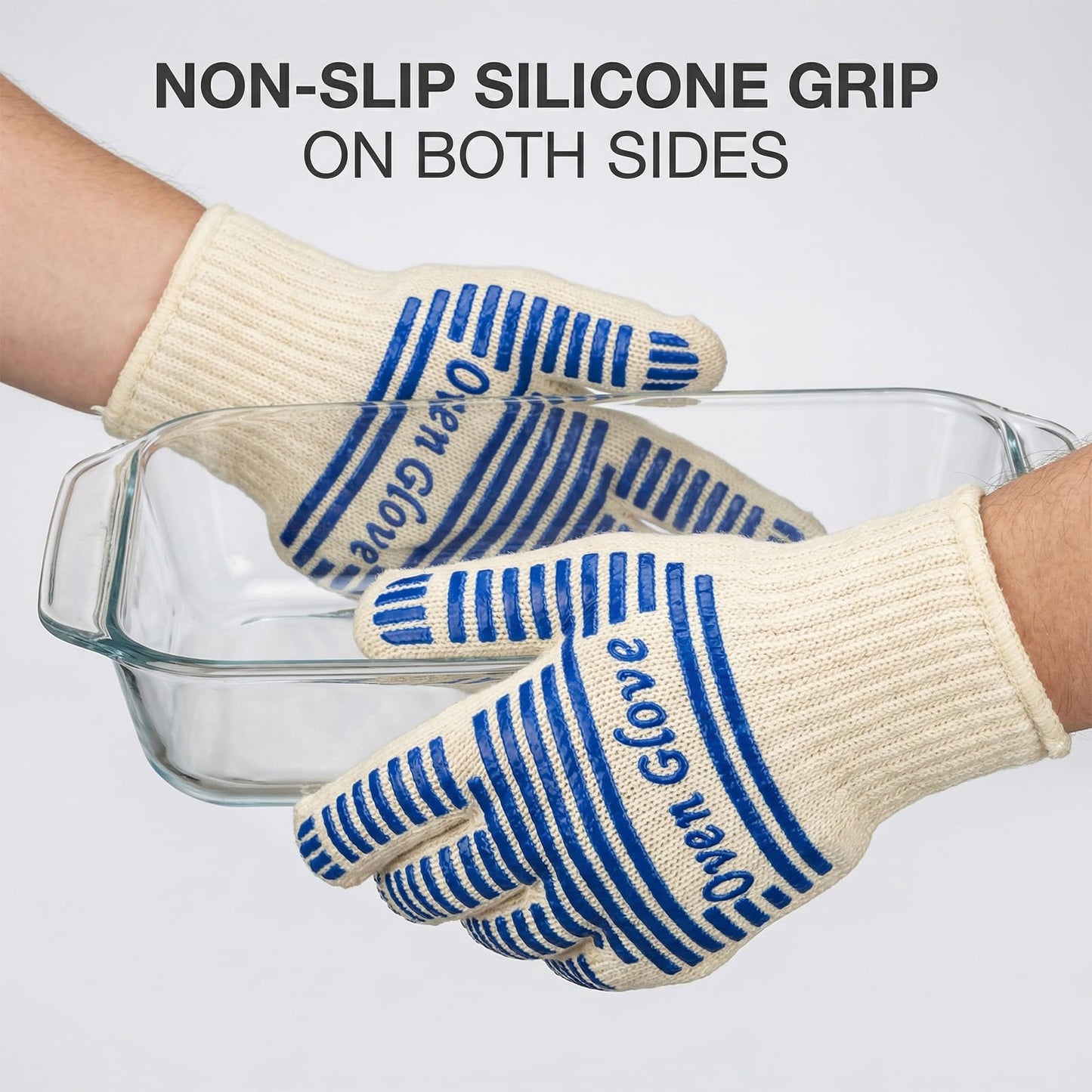 Heat Resistant Oven Gloves - 2 Pack, 540 Degree Professional Grade Oven Mitts with Fingers, Non-Slip Silicone Grip Cooking Gloves for Baking, Grilling, BBQ, Fireplace and Sourdough
