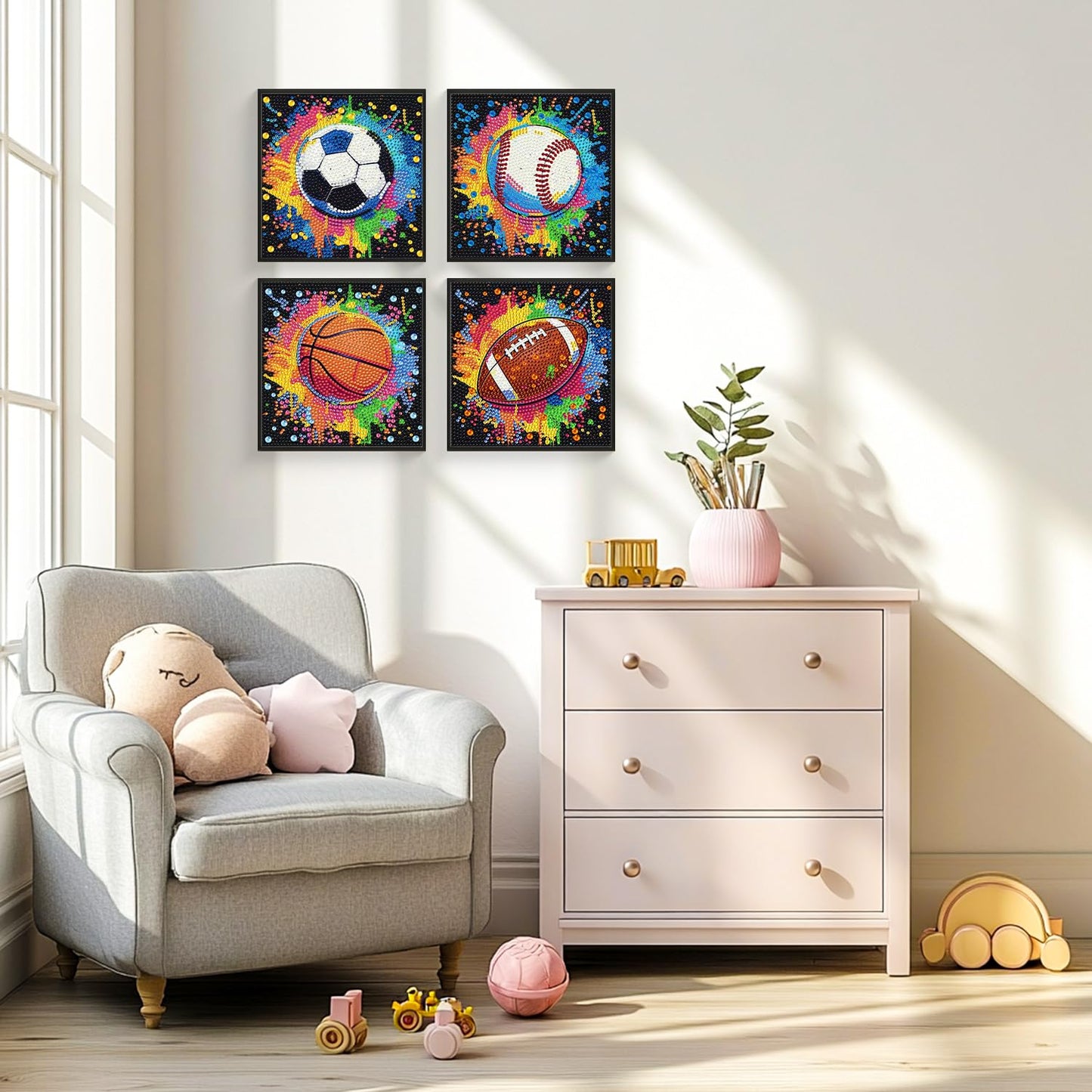 Mandun 4 Pack Ball Diamond Art Kits for Kids, DIY Ball 5D Diamond Painting Kits, Full Round Drill Gem Art Home Wall Decor 6x6 inch