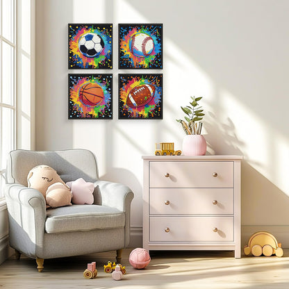 Mandun 4 Pack Ball Diamond Art Kits for Kids, DIY Ball 5D Diamond Painting Kits, Full Round Drill Gem Art Home Wall Decor 6x6 inch