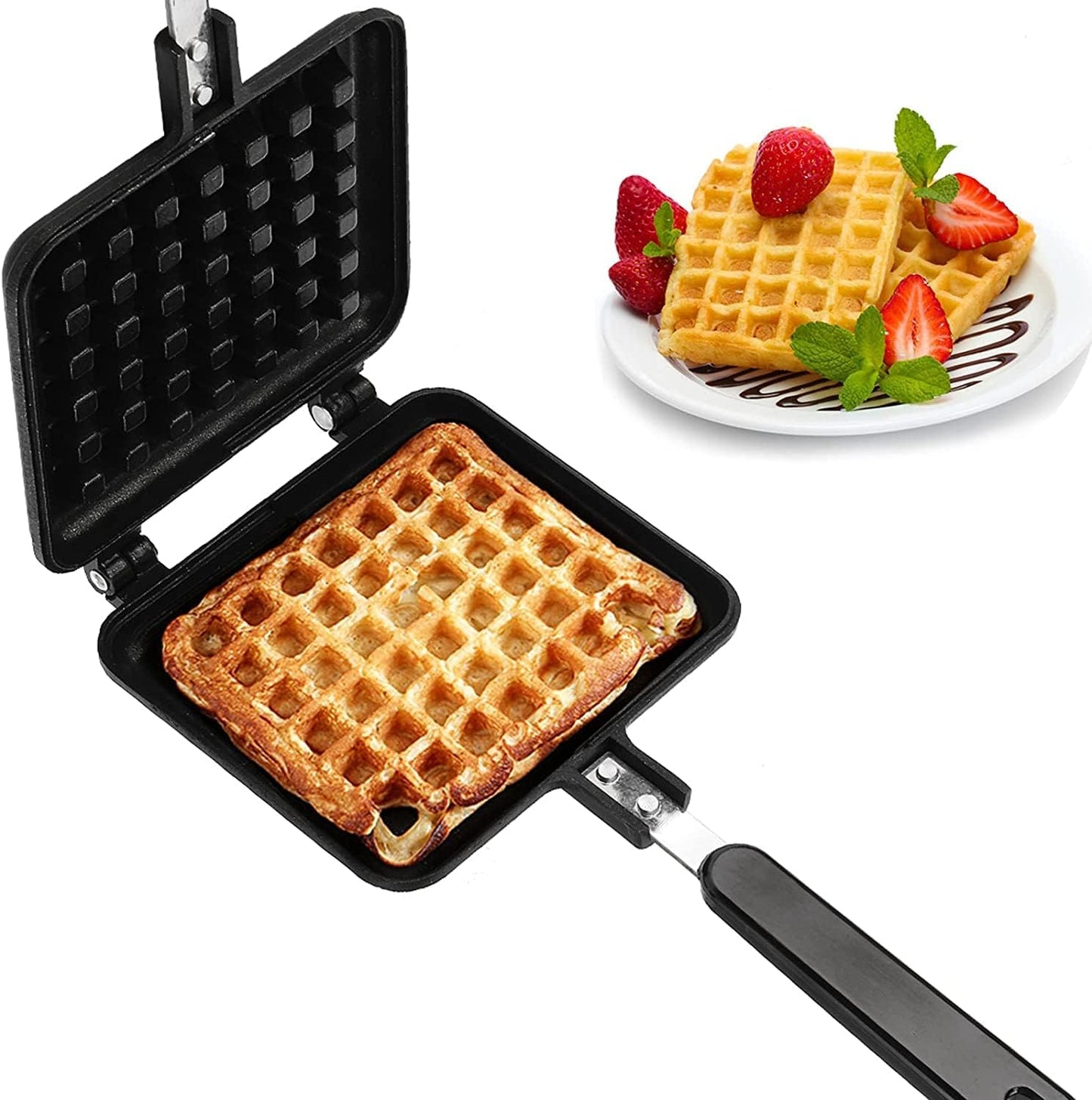 G & D Nonstick Waffle Maker Pan, Aluminum, 13 in L x 5.5 in W x 1.2 in H, True Nonstick Coating