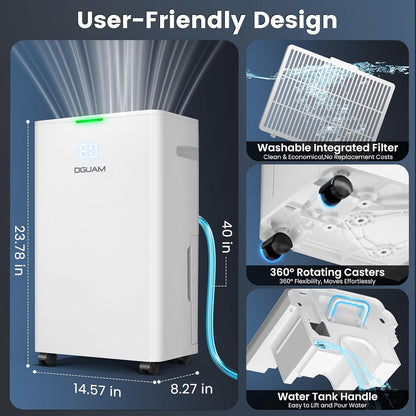 Skiennix 4500 Sq. Ft Dehumidifier - 80 Pint/Day Smart Humidity Control | Energy Efficient & Quiet for Home