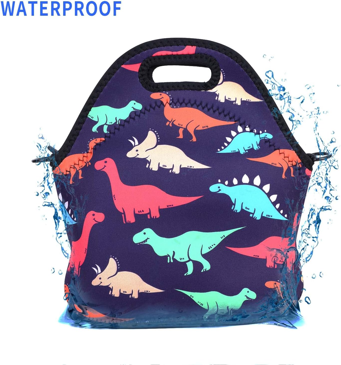 Violet Mist Neoprene Lunch Bag | Reusable Insulated Box with Adjustable Shoulder Strap for Men and Women, Dinosaur 2