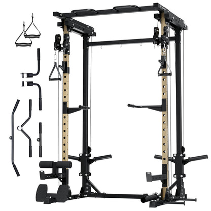 MAJOR FITNESS Drone3 Power Rack, 2500lbs Multi-Function Home Gym Squat Rack with Dual Pulley System, Pull-Up Bar & J-Hooks, Heavy-Duty Steel Frame for Maximum Stability & Strength Training