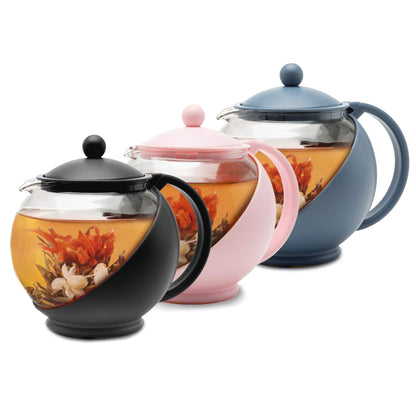 Primula Half Moon Teapot with Removable Infuser, Glass Tea Maker with Reusable Fine Mesh Stainless Steel Filter, Dishwasher Safe, 40-Ounce, Black