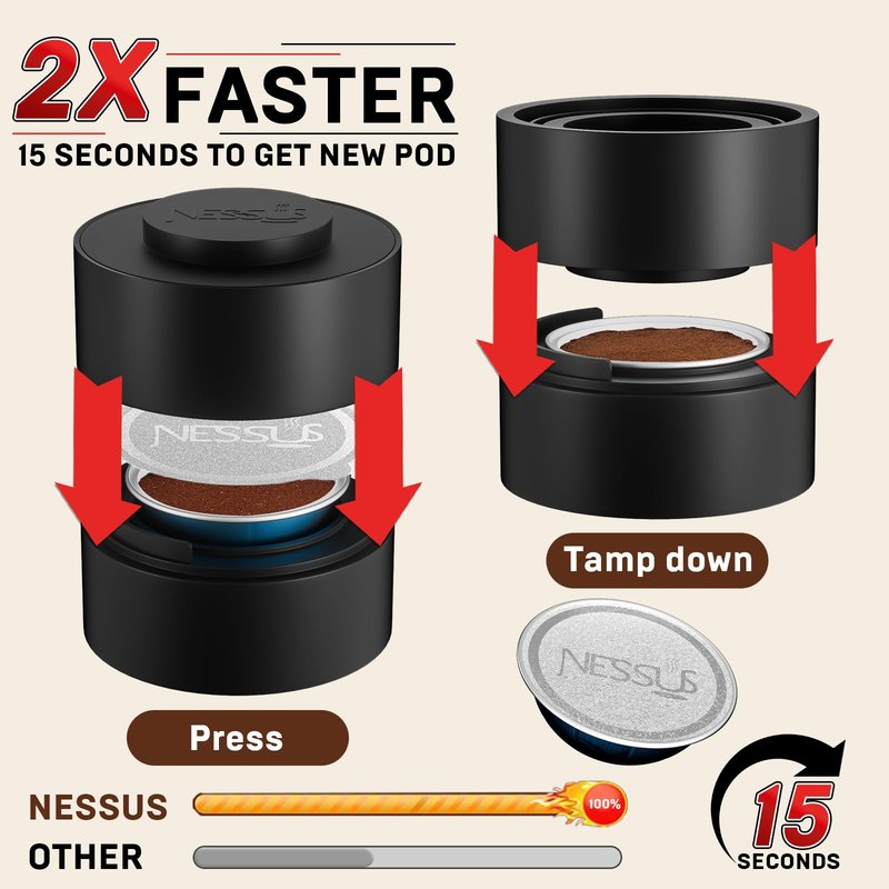 Reusable Pods Kit for Nespresso Vertuo, Refillable Vertuo Coffee Pods Espresso Accessories with 100 pcs Foil Seals Lids, Holder and Brush for Nespresso Vertuo Plus Next Capsule Machine