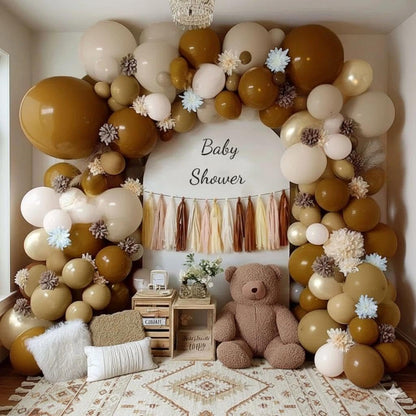 Neutral Balloon Arch Garland Kit - Double Stuffed Nude Beige Brown Cream Gold Balloons with Artificial Flowers Tissue Tassels for Birthday Bear Baby Shower Bridal Party Decoration