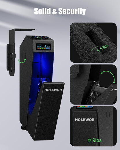 HOLEWOR Gun Safe, Biometric Pistol Safe Fingerprint Quick Access Drop Down Handgun Safe Single Mount Pistol Case for Desk Bedside Nightstand