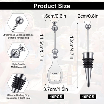 AOZUO 20 Pcs Beadable Wine Stoppers Beadable Beer Opener Set, Bottle Opener Decorative Beaded Wine Bottle Stopper Reusable Alloy Saver for DIY Crafts Bar Party Favor Gifts
