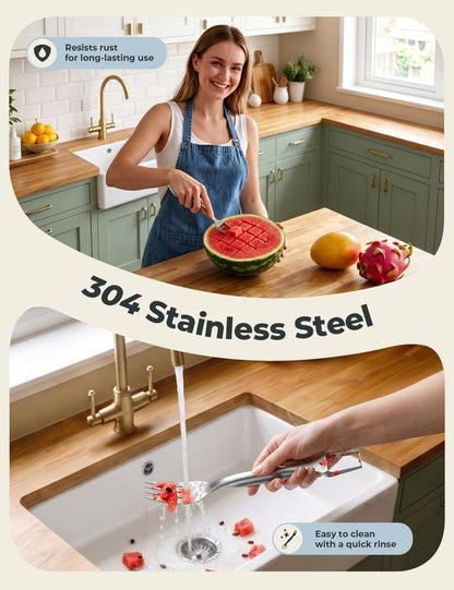 CripsTaste Watermelon Fork Cutter Slicer Tool, 2-in-1 Stainless Steel Fruit Cutter Melon Slicer Cutter Tool, Watermelon Cutting Tool for Home Party Camping Kitchen Gadget