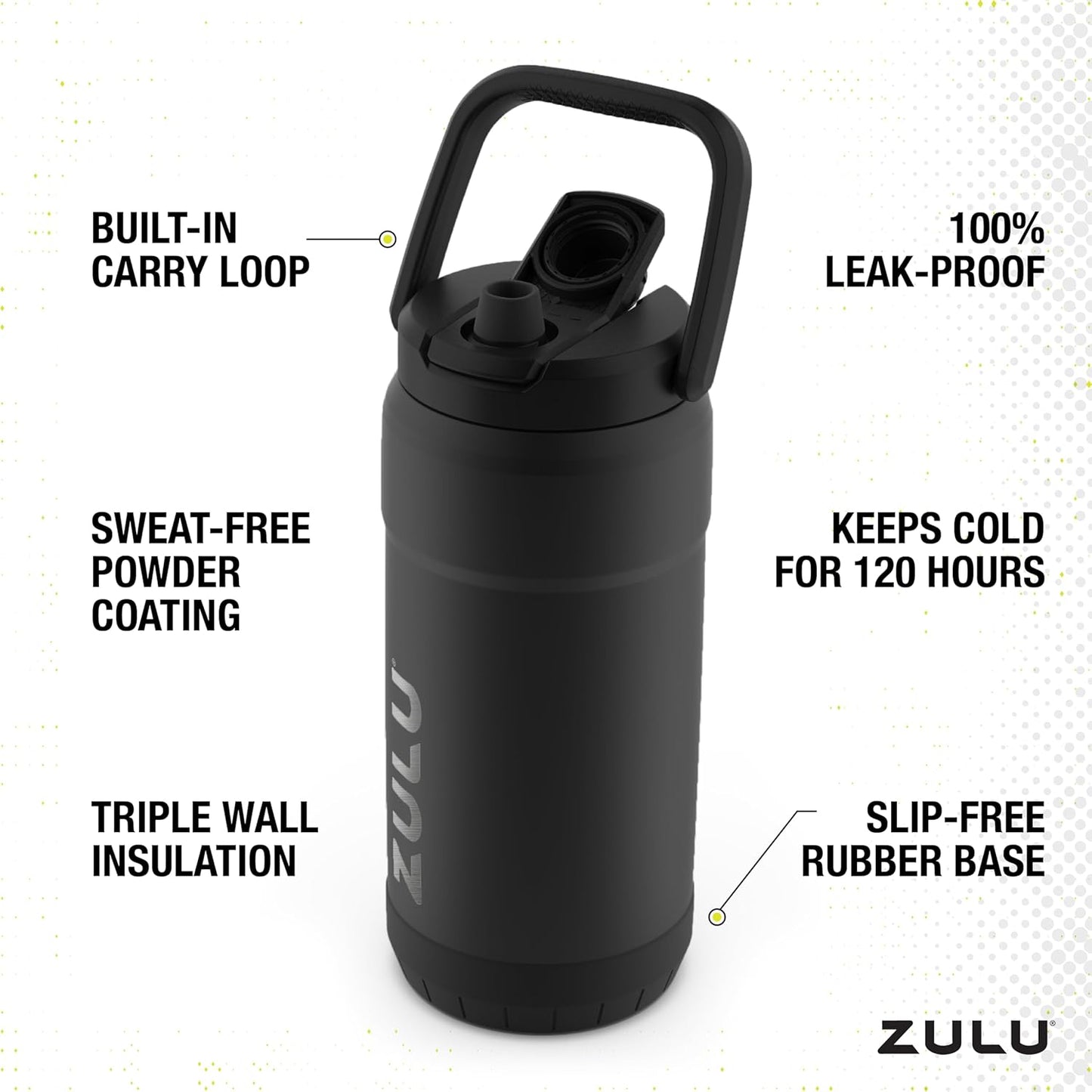 ZULU Goals Vacuum Insulated Large Capacity Stainless Steel Water Bottle | Reusable Jug with Carry Handle