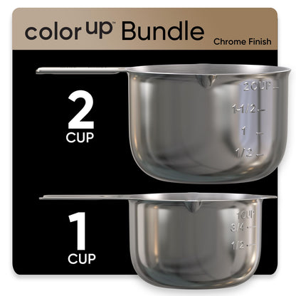 Color Up Measuring Cup Set, Stainless Steel 1 Cup (240ml) & 2 Cup (480ml) Scoops with Engraved Markings, Dual Pour Spouts, Flat Base, Dishwasher Safe for Dry and Liquid Ingredients
