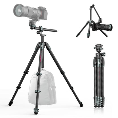 ULANZI JJ05 GlideGo Carbon Fiber Photo Tripod, Dual 360° Pan Head, 72.4 inch Max Height, 11 lb Load, UKA Quick Release, Professional Portable Lightweight Travel Tripod with Bag