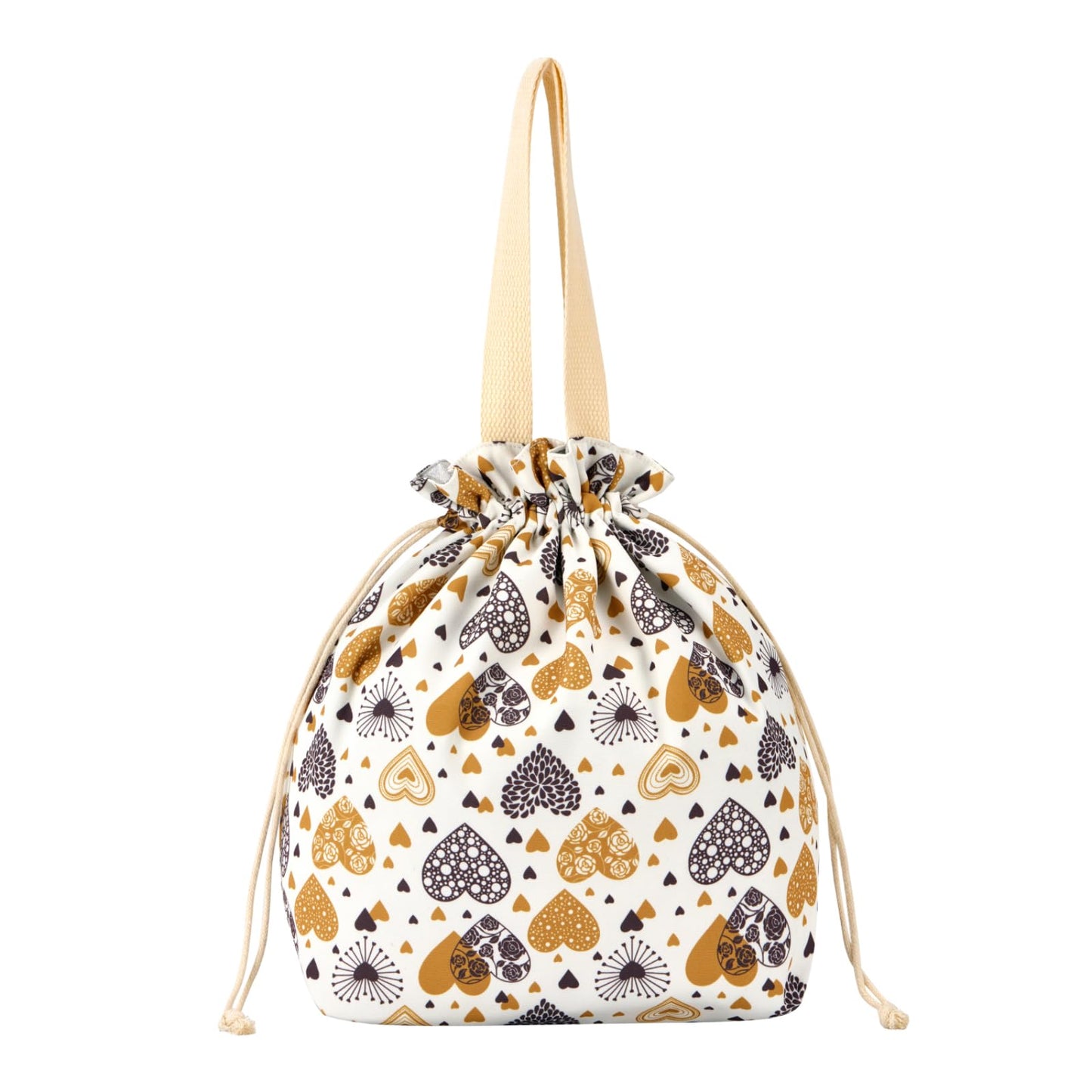 Reusable Lunch Bag - Cute Canvas Tote with Handle and Drawstring Closure for Work, Picnic, Travel (love)