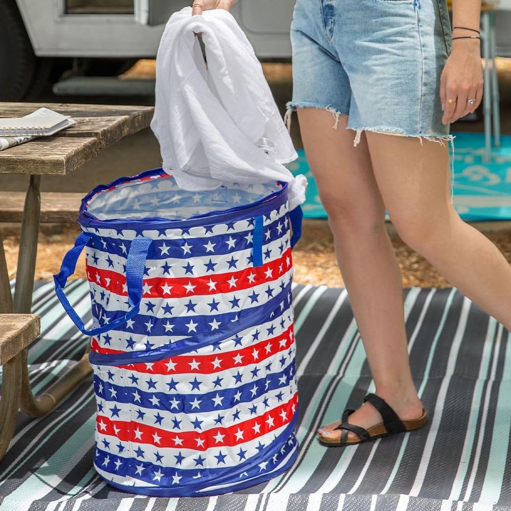 30-Gal. (51993) Camco Life is Better at The Campsite RV Pop-Up Utility Container - Features Red, White, and Blue