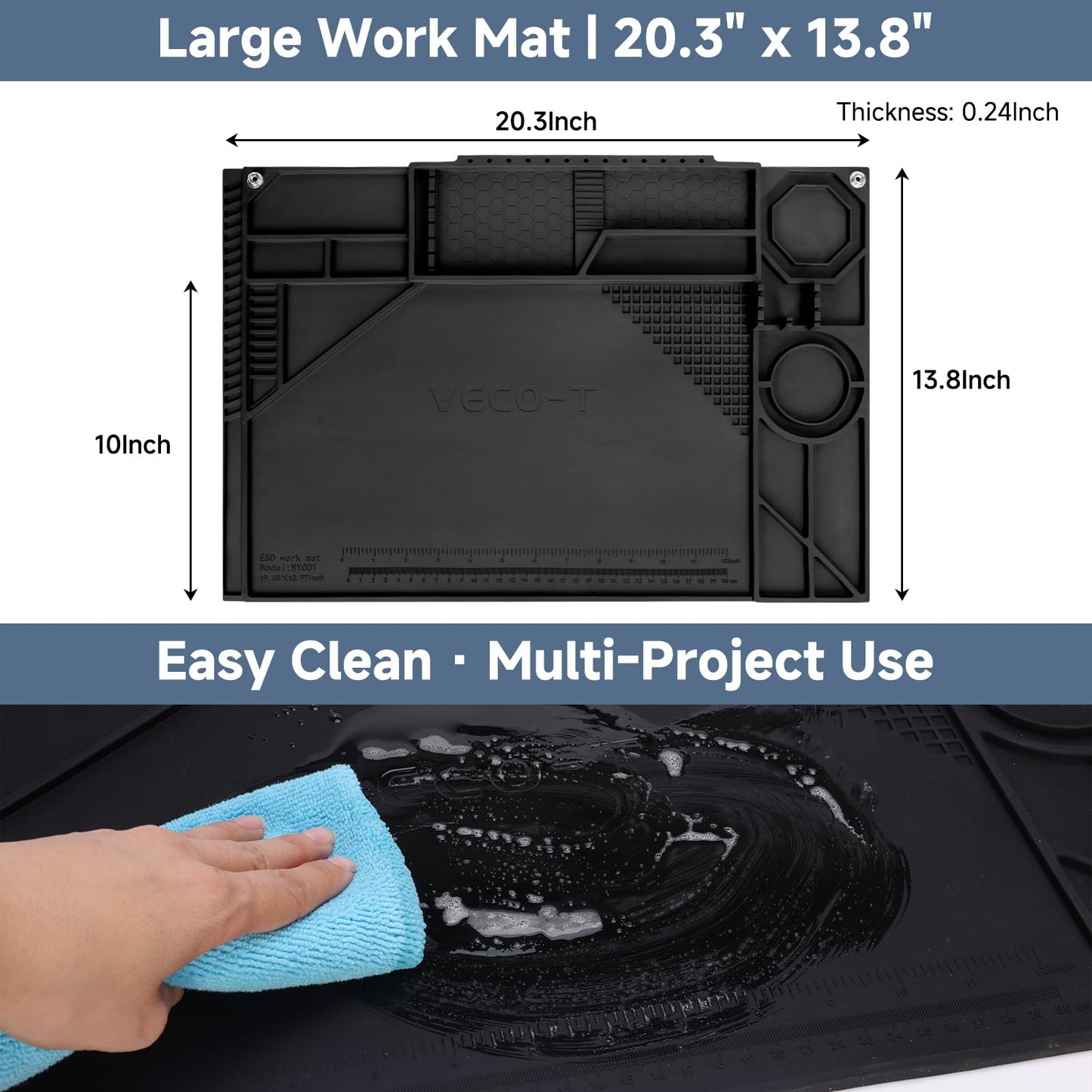 VECO-T Silicone Soldering Mat with Soldering Stand, 20x14 Inch ESD Anti Static & 932°F Heat Resistant Workbench Mat for Electronics Repair, PCB, Phone, Watch, PC Building