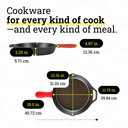Lodge Seasoned Cast Iron Skillet - Quality Frying Pan for the Stove, Oven, Grill & Campfire - Includes Silicone Hot Handle Holder - Non-Toxic, Nonstick & Long-Lasting - 12 Inches