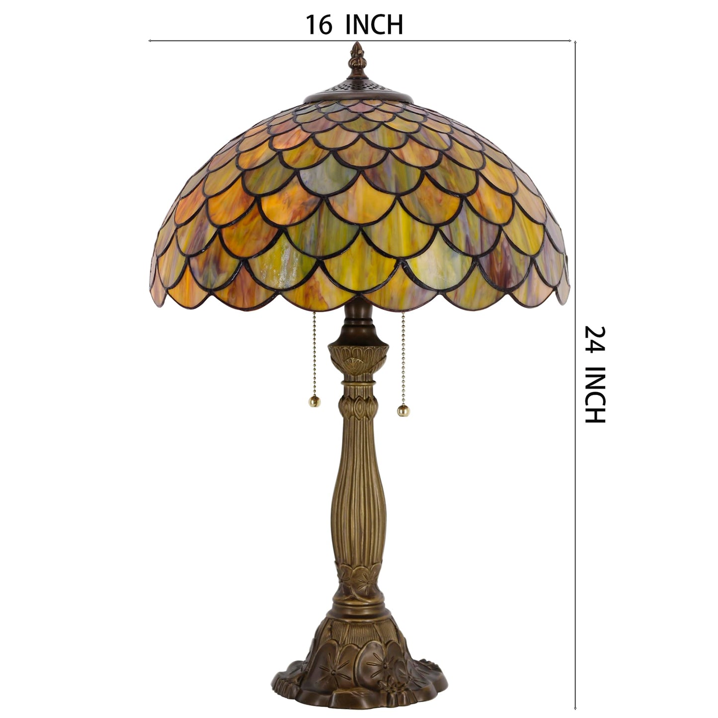 AVIVADIRECT Tiffany Table Lamp Stained Glass Fish Scales Style Antique Desk Reading Light 16X16X24 Inches Decor for Bedroom Living Room Home Office
