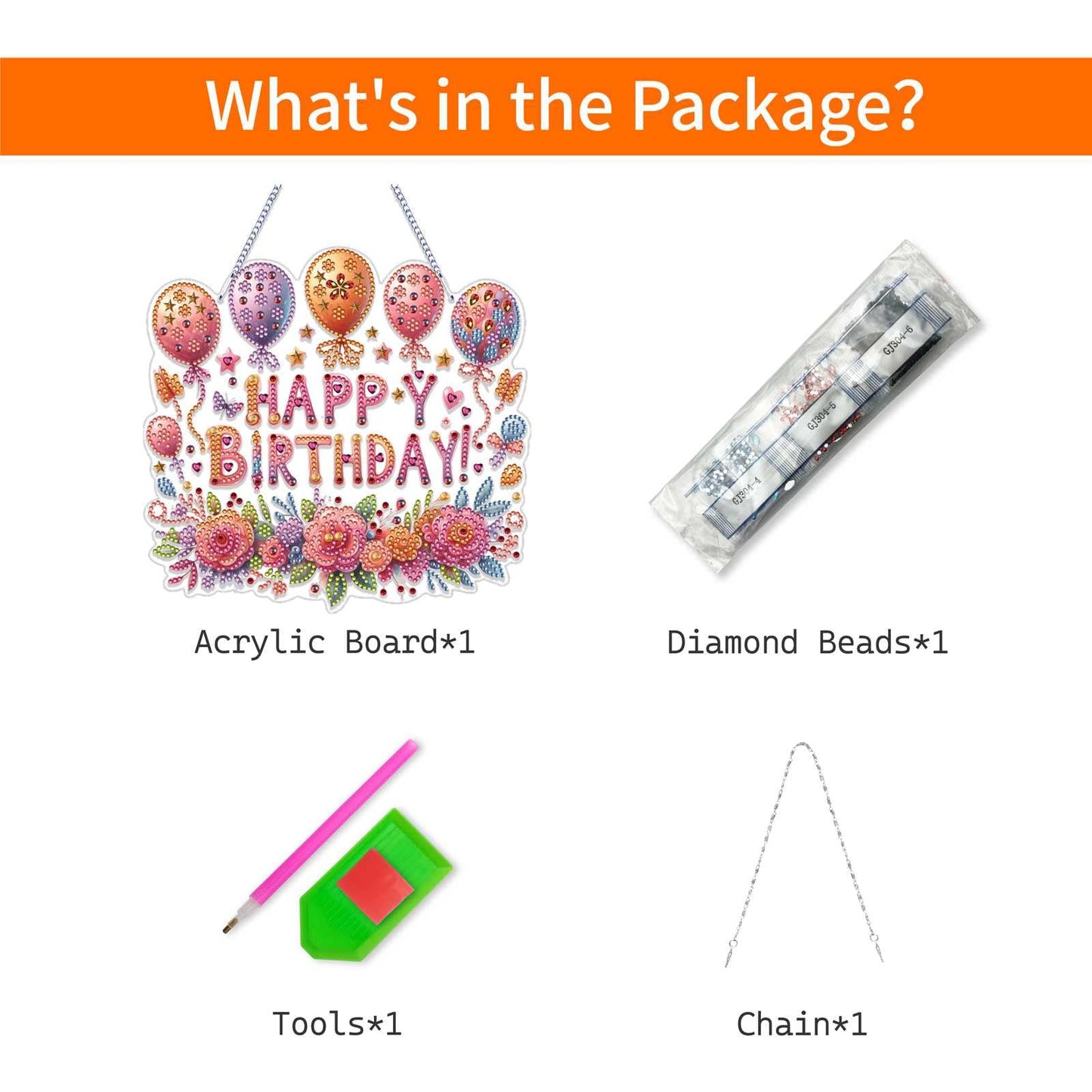 VODAPYC Birthday Party Diamond Art Painting Acrylic Hanging Kit for Adults, DIY Double Sided Special Shaped Diamonds Art Window Pendant Ornament(Happy Birthday)