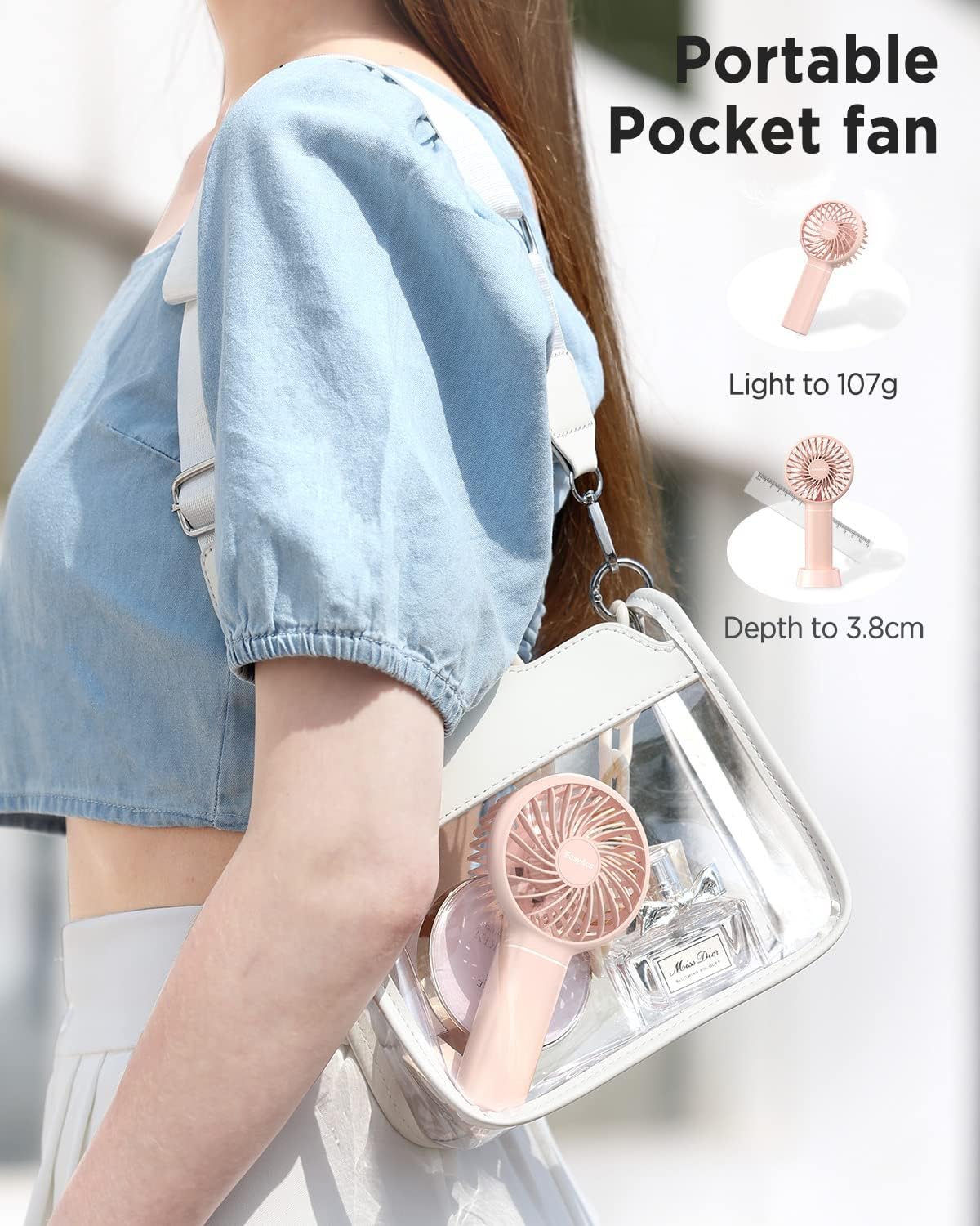 EasyAcc Mini Portable Handheld Fan, Premium Motor Personal Fan, USB C Rechargeable for Kids, Women, Outdoor, Pink