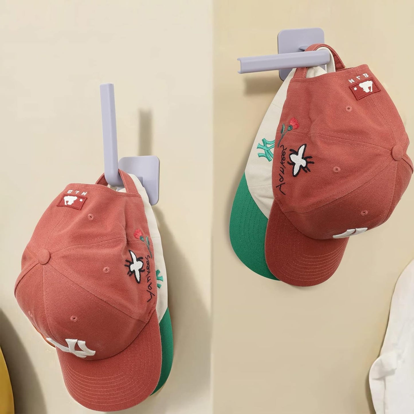 Adhesive Hat Rack for Baseball Caps, Wall Hat Hooks Organizer, No Drilling Strong Holder for Closet, Office (Grey, 1