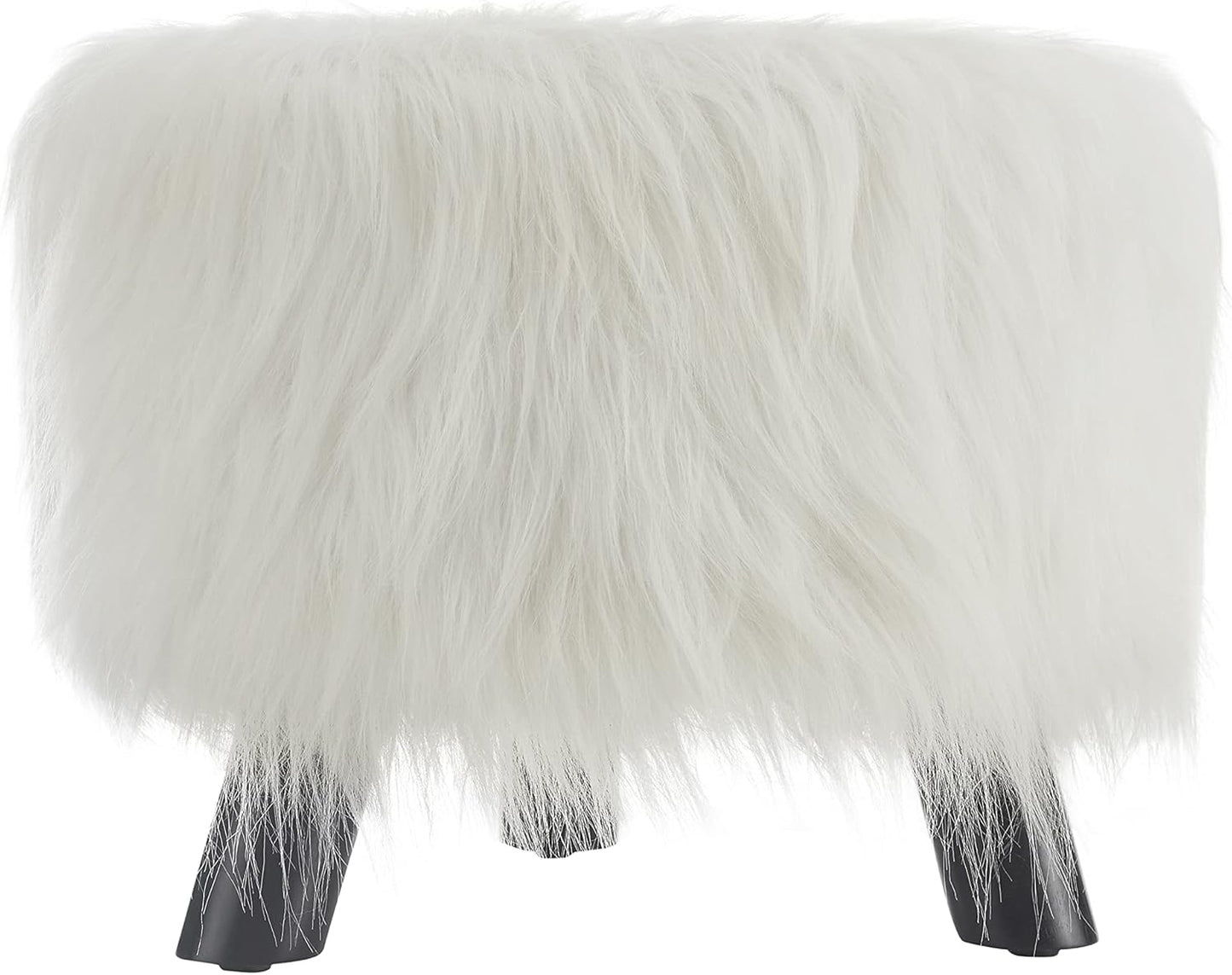 Linon Flokati Foot Stool, 16-Inch, White, 16"W x 16"D x 12.6"H