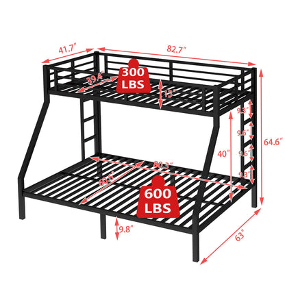 Bellemave Metal Twin XL Over Queen Bunk Bed for Adults/Kids,Heavy Duty Adults Bunk Beds with Guardrail & Ladders,Twin XL Over Queen Size Bunk Beds for Teens,Black