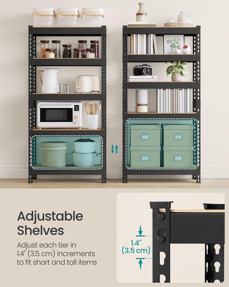 SONGMICS 5-Tier Storage Shelves, Load 2310 lb, Garage Storage, Boltless Assembly, Adjustable Shelving Unit, 11.8 x 29.5 x 59.1 Inches, for Study Shed Basement, Black and Rustic Brown UGLR300B11