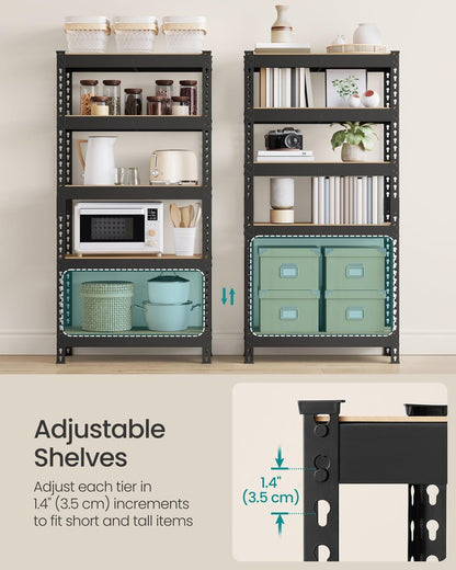SONGMICS 5-Tier Storage Shelves, Load 2310 lb, Garage Storage, Boltless Assembly, Adjustable Shelving Unit, 11.8 x 29.5 x 59.1 Inches, for Study Shed Basement, Black and Rustic Brown UGLR300B11