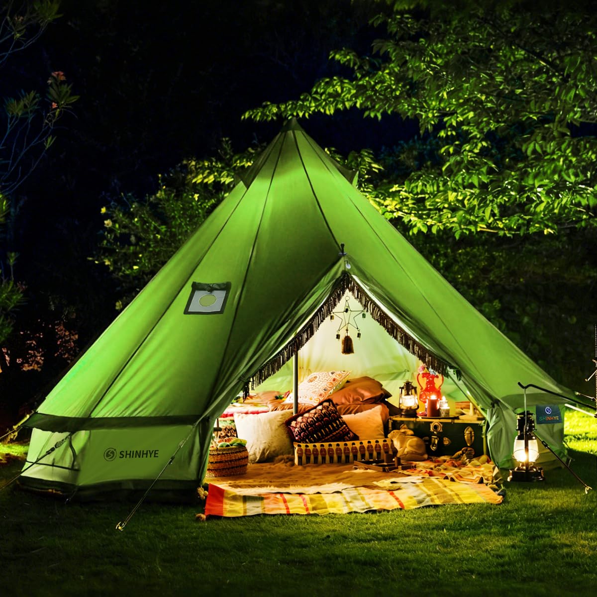 Canvas Bell Yurt Tent with Stove Jack, Waterproof Luxury 4 Season Tents for Family Outdoor Camping 100% Cotton Green Glamping Tents for Hunting, Partie, All Year Living (4M- 173 sq. ft yurt)