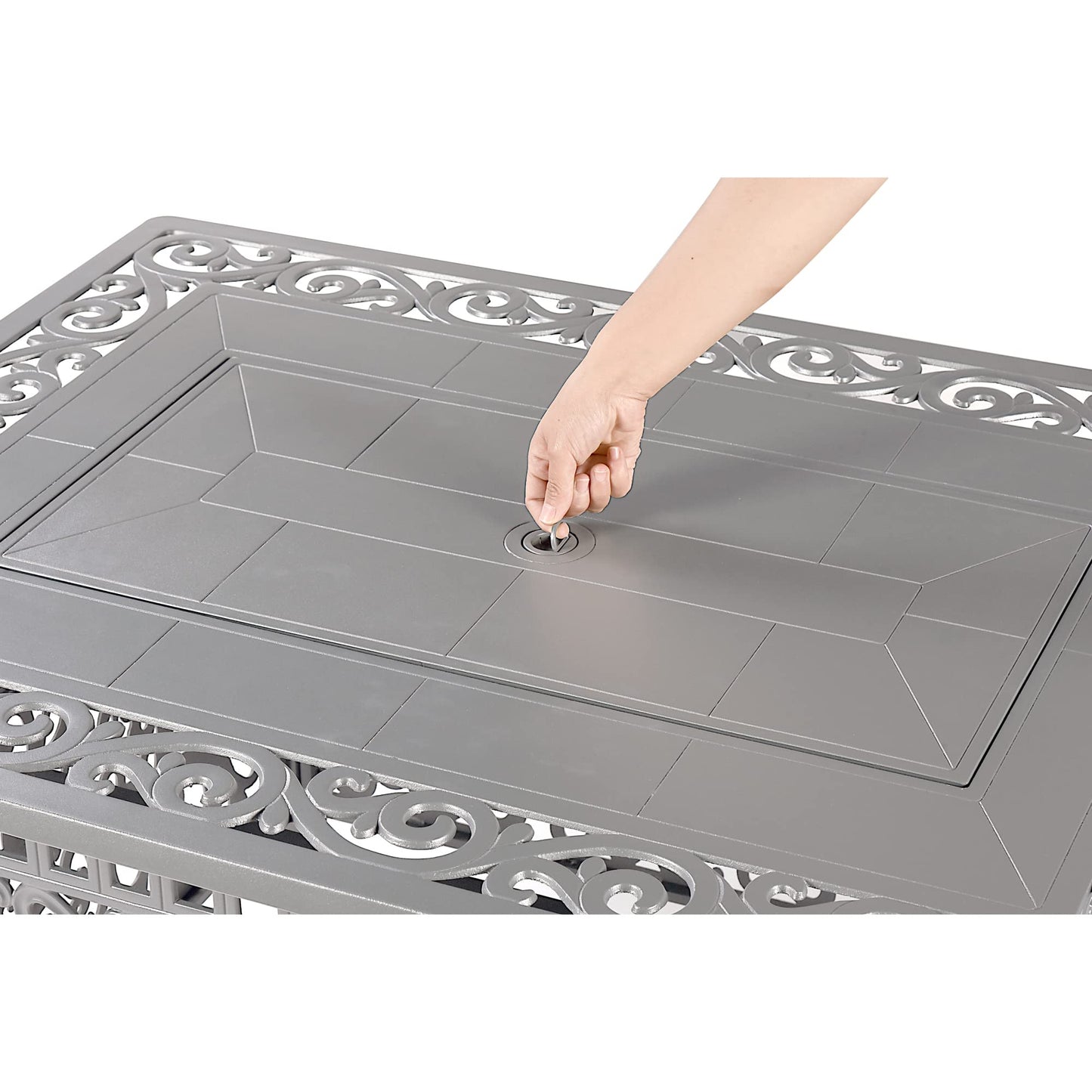 Oakland Living Rectangular 48 in. x 36 in. Aluminum Propane Fire Pit Table, Glass Beads, Two Covers, Lid, 57,000 BTUs in Grey Finish