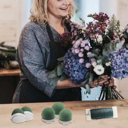 12 Pcs Mini Floral Foam Holder Floral Foam Round with 1 Roll Green Floral Wire Floral Foam Blocks for Table Wedding Wine Bottle Hat Décor