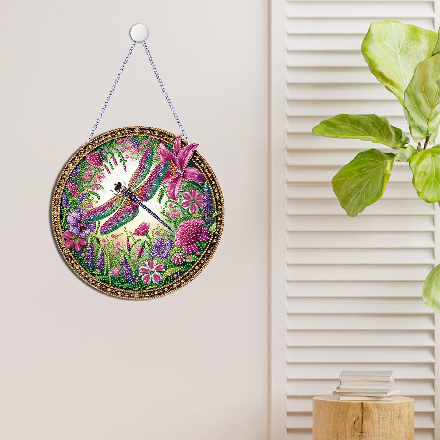 C'eitura DIY Flower Dragonfly Diamond Art Round Shape Hanging Pendant Kits for Home Decor, Unique Gift for Women & Teens