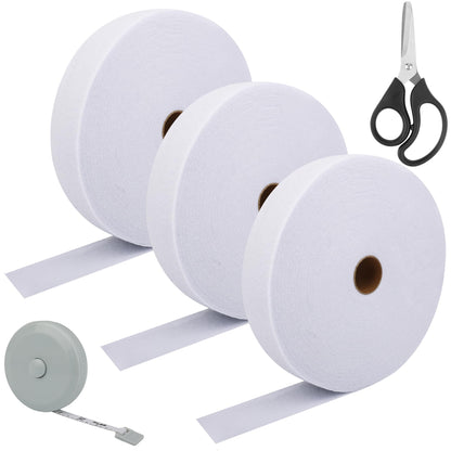 3 Roll Batting Strips 2 1/4 Inch 150 Yards with Scissors, Rule for Jelly Roll Rugs Cotton, Larbeti Jelly Roll Rug Batting for Cotton Blend Batting (White)