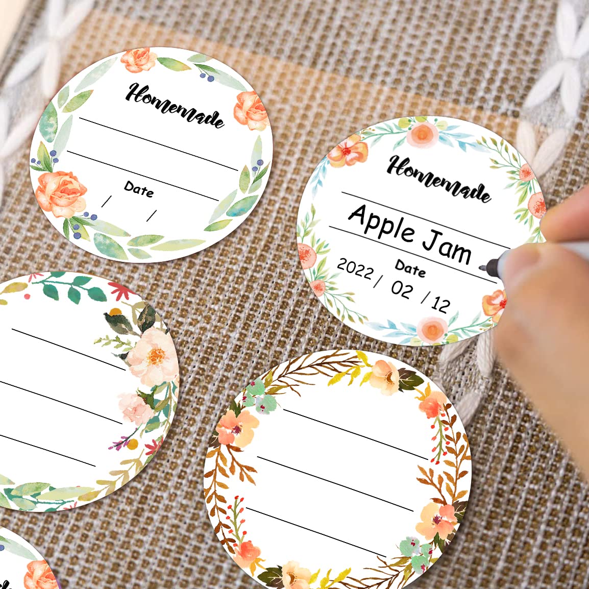 2 Inch Watercolor Flower Canning Stickers 500 Pcs Write on Date Contents Homemade Canning Jar Lids Labels with Lines for Handmade Mason Jars Spice Food Container Bottle Kitchen Organizing & Storage