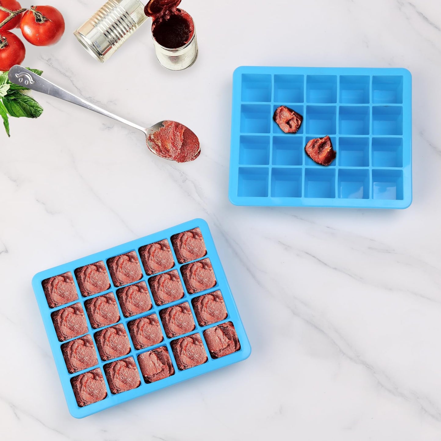 1 Tbsp Silicone Freezer Molds - Perfect for Storing Garlic, Ginger, Pesto, Herbs,Tomato Paste, Lemon Juice,Vegetable Purees,Purees and More - Silicone Food Freezer Tray (2 Pack Blue)