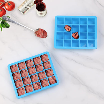 1 Tbsp Silicone Freezer Molds - Perfect for Storing Garlic, Ginger, Pesto, Herbs,Tomato Paste, Lemon Juice,Vegetable Purees,Purees and More - Silicone Food Freezer Tray (2 Pack Blue)