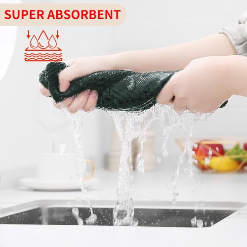 Homaxy Kitchen Dish Towels - 100% Cotton Waffle Weave, Ultra Soft & Absorbent, 13 x 28 Inches, 4-Pack | Blackish Green