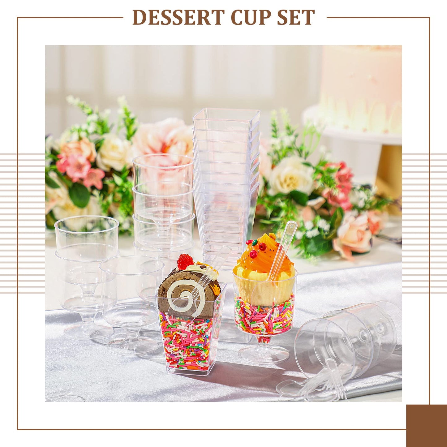 Funtery 300 Pack 5oz Mini Dessert Cups with Spoons - Reusable Clear Plastic Yogurt Parfait & Appetizer Shooter Cups for Pudding, Ice Cream & Party Desserts - Ideal for Weddings, Birthdays & Events