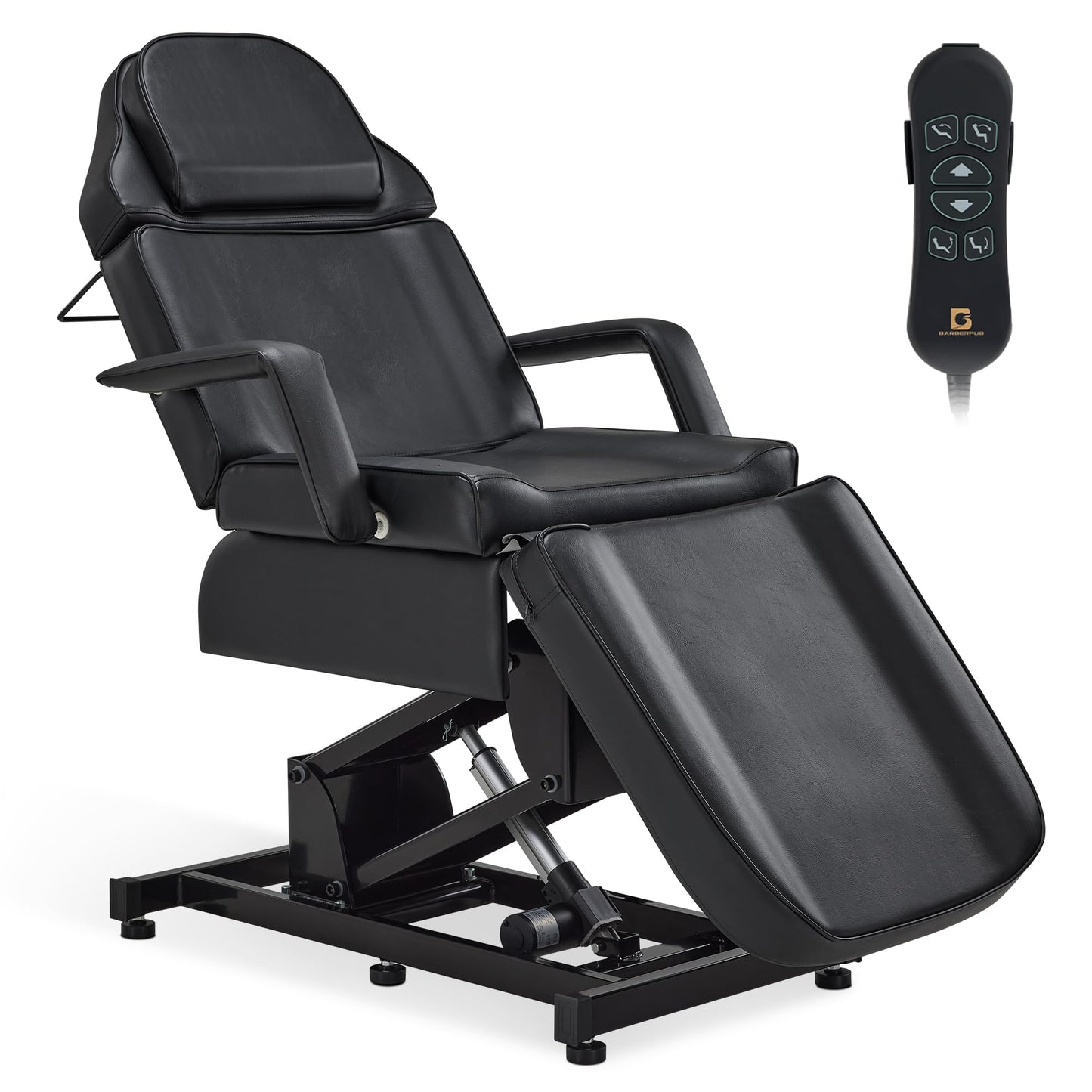 BarberPub Fully Electric Facial Bed with 3 Motor for Esthetician, Electric Tattoo Chair for Client, Facial Bed for Esthetician, Massage Adjustment 2751 (Black, Height (Flat): 25.2"–37")