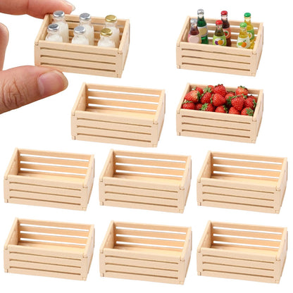 DOITOOL 10pcs Mini Wooden Crates Mini Rustic Wood Crates - Miniature Food and Drinks Storage Baskets Boxes - Micro Farmhouse Scene Decor for Dollhouse, Kitchen, Office (1.49x1.02x0. 59in)