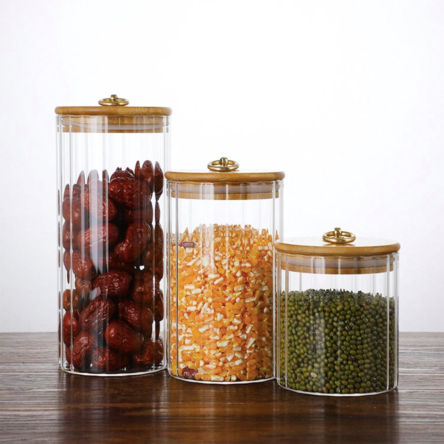 Glass Coffee Nuts Canister, Airtight Storage Jar with Bamboo Lids for Home Kitchen Storing Candy & Spices
