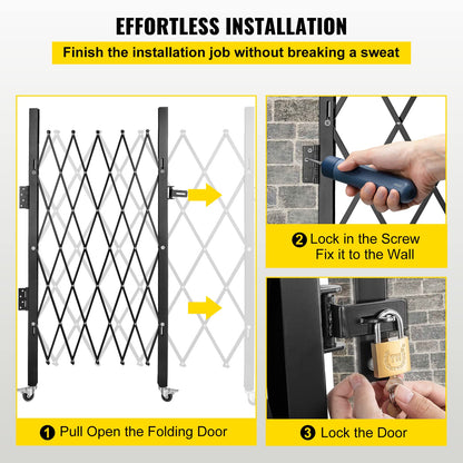 VEVOR Single Folding Security Gate, 51.57" H x 42" W Folding Door Gate, Steel Accordion Security Gate, Flexible Expanding Security Gate, 360° Rolling Barricade Gate, Scissor Gate or Door with Padlock