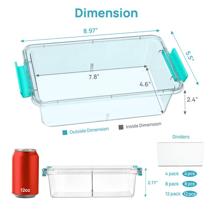 Vtopmart 8 Pack 1.5Qt Clear Pencil Box with Removable Divider, Plastic Pencil Case Crayon Box, Stackable Storage Containers with Lid for Pen, Art Craft, Back to School Teacher Supplies