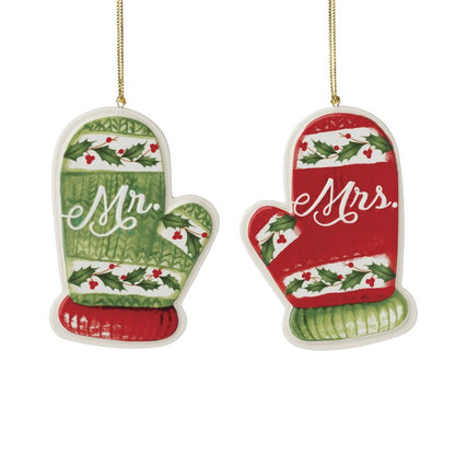 Lenox 896534 Mr. & Mrs. Mitten Ornaments, Set of 2, Christmas Ornament