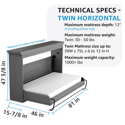Create-A-Bed Adjustable Twin Size Deluxe Murphy Bed Kit, Horizontal