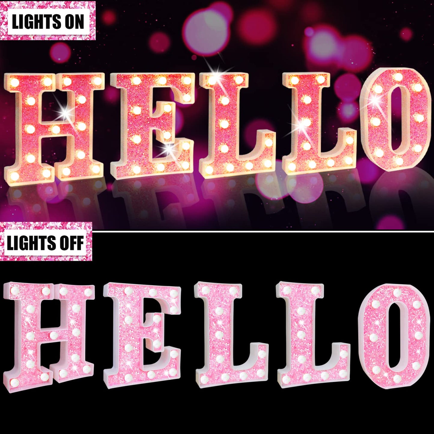 Light Up Letters, Glitter Alphabet Letter Sign Pink LED Marquee Letter Lights Battery Powered for Night Light Girls Bedroom Birthday Party Wedding Home Christmas Decorations Gift for Her-Pink C